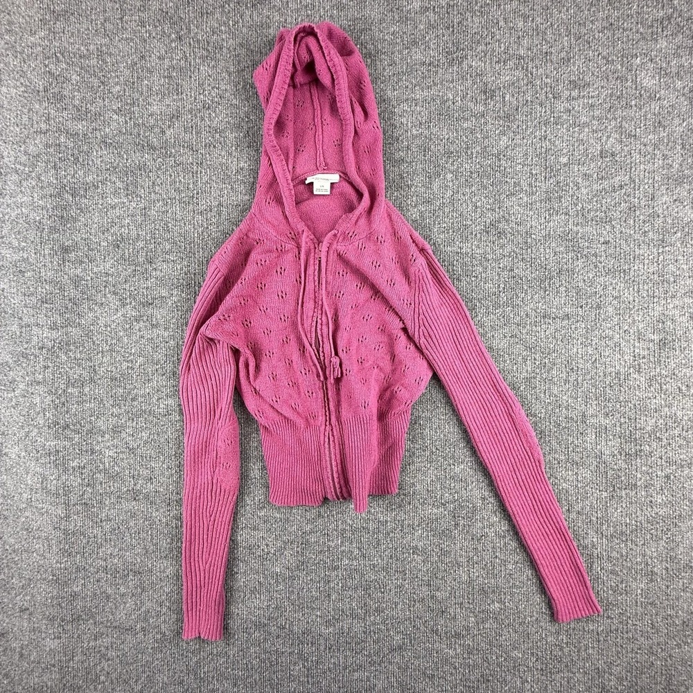 Y2K Arizona Jean Company Sweater Juniors Large Pink Hooded Full Zip Angora Knit